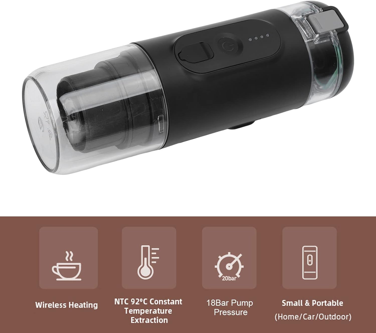 TOPINCN Cafetera portátil, cafetera de viaje a presión de 18 bares, compatible con cápsula y carga USB de tierra para viajes, oficina