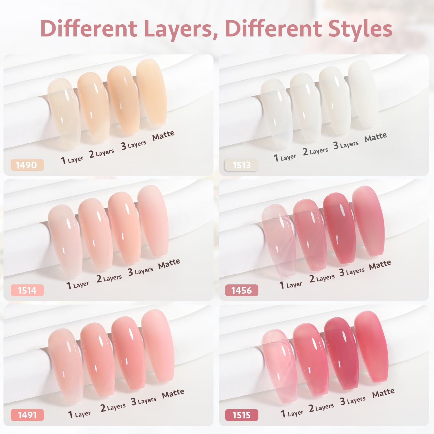 GAOY Kit de esmalte de uñas de gel con luz UV, 6 colores blanco lechoso x gelatina nude esmalte de gel con capa superior brillante y mate y capa