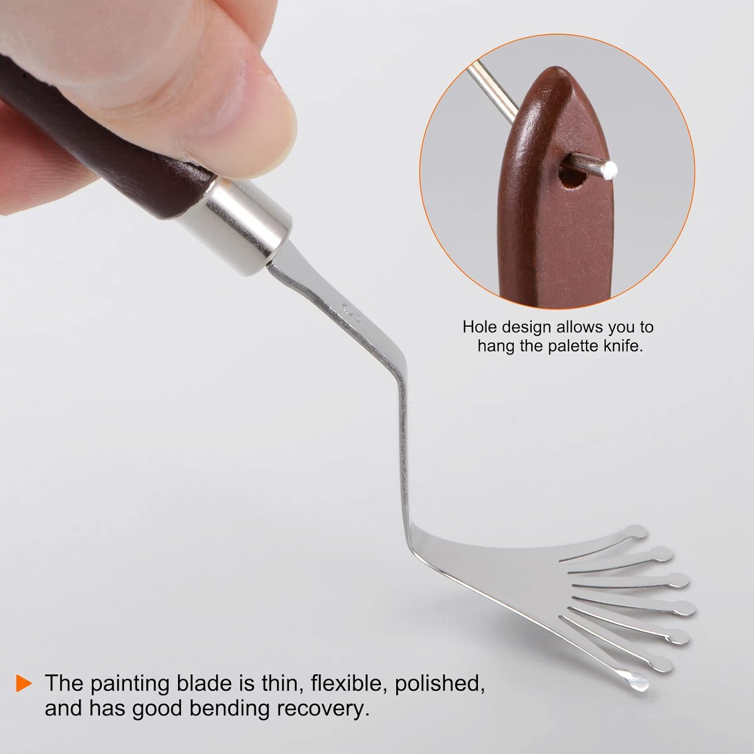 2pcs No.3 Paleta Cuchillos 1.299 in Ancho Acero Inoxidable Triangular Dentado Espátula Pintura Cuchillo de Paleta con Mango de Madera para Óleo