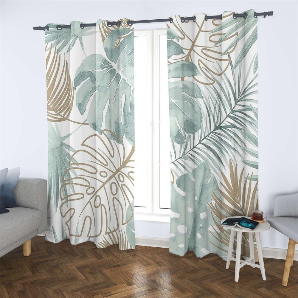 Renaiss Cortinas opacas de hojas tropicales, hojas de Monstera de palmera verde, con aislamiento térmico, para dormitorio, plantas botánicas,