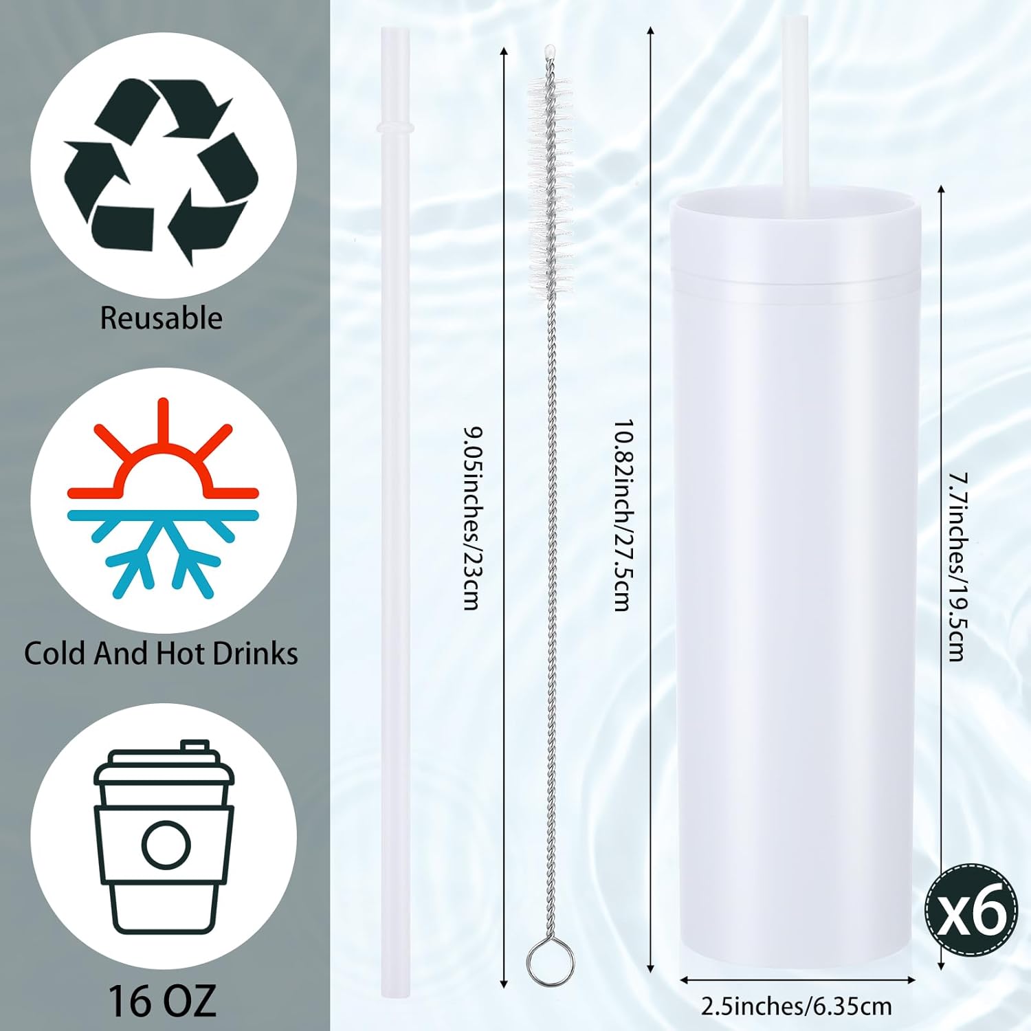 6 vasos delgados con tapas y pajillas, vasos acrílicos de 16 onzas, vasos de plástico de doble pared para despedida de soltero, bebidas frías,