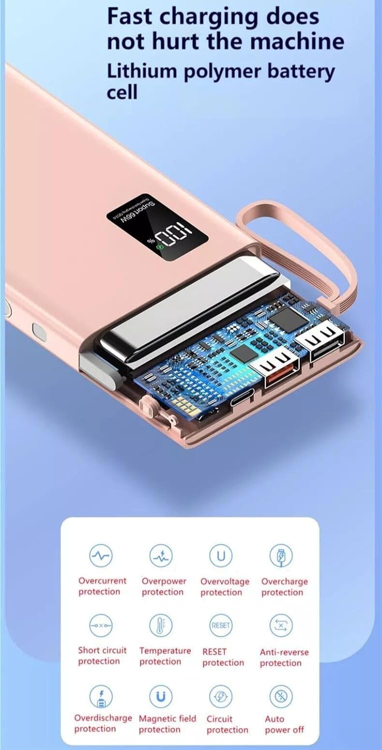 Banco de energía superrápido de 66 W, cargador portátil para portátil de 20,000 mAh, pantalla LED, paquete de batería delgada para iPhone Pro Max