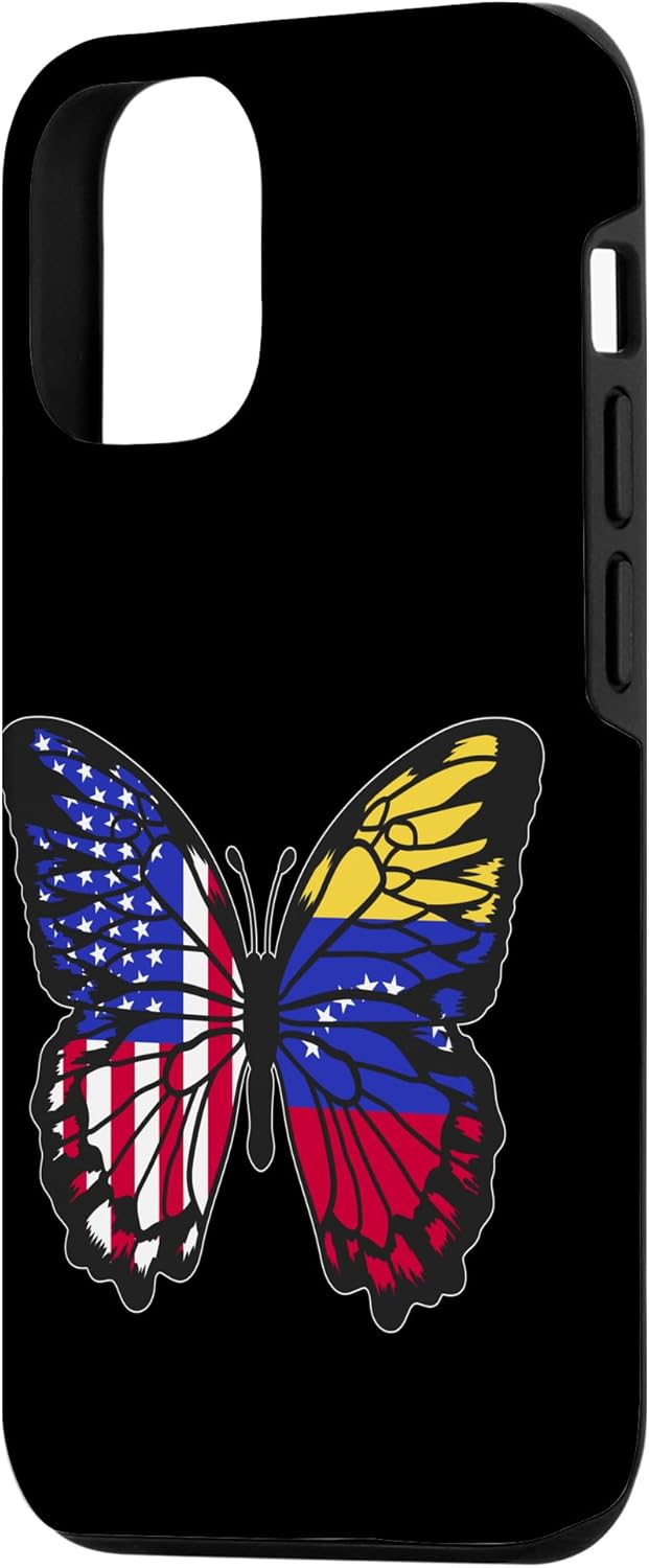 Funda para iPhone 13 Venezuelan Roots USA y Venezuela Mix Butterfly Venezuela