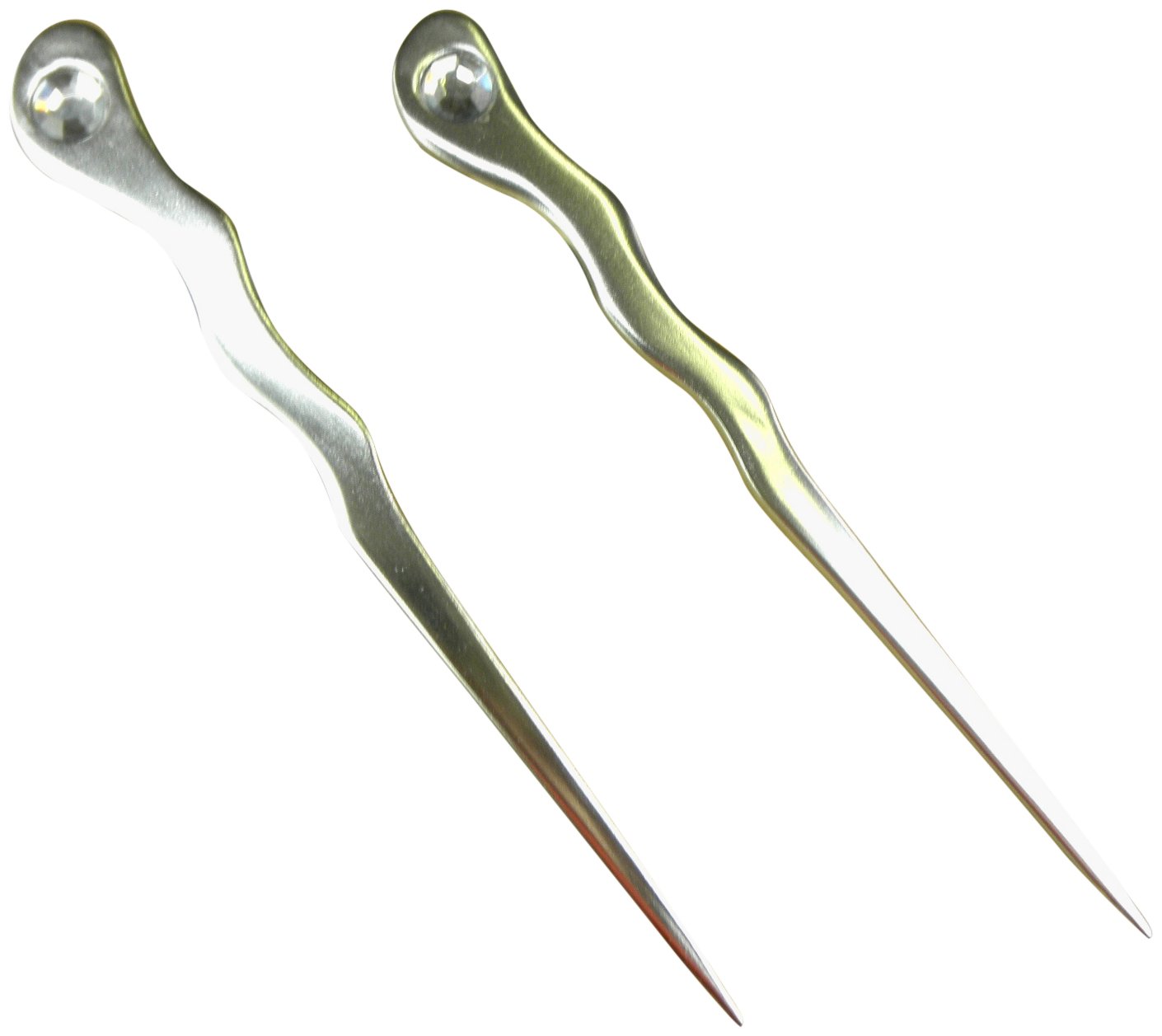(2) Palillos de pelo en espiral de metal de aluminio anodizado de 6 pulgadas de largo con diamantes de imitación transparentes, horquilla de púa –