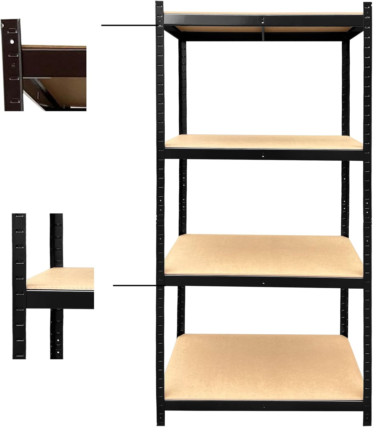 Estante de metal negro, 63.78 x 31.5 x 15.75 pulgadas (HWD) estante de almacenamiento, unidad de 4 capas – acero y MDF, componentes sin tornillos,