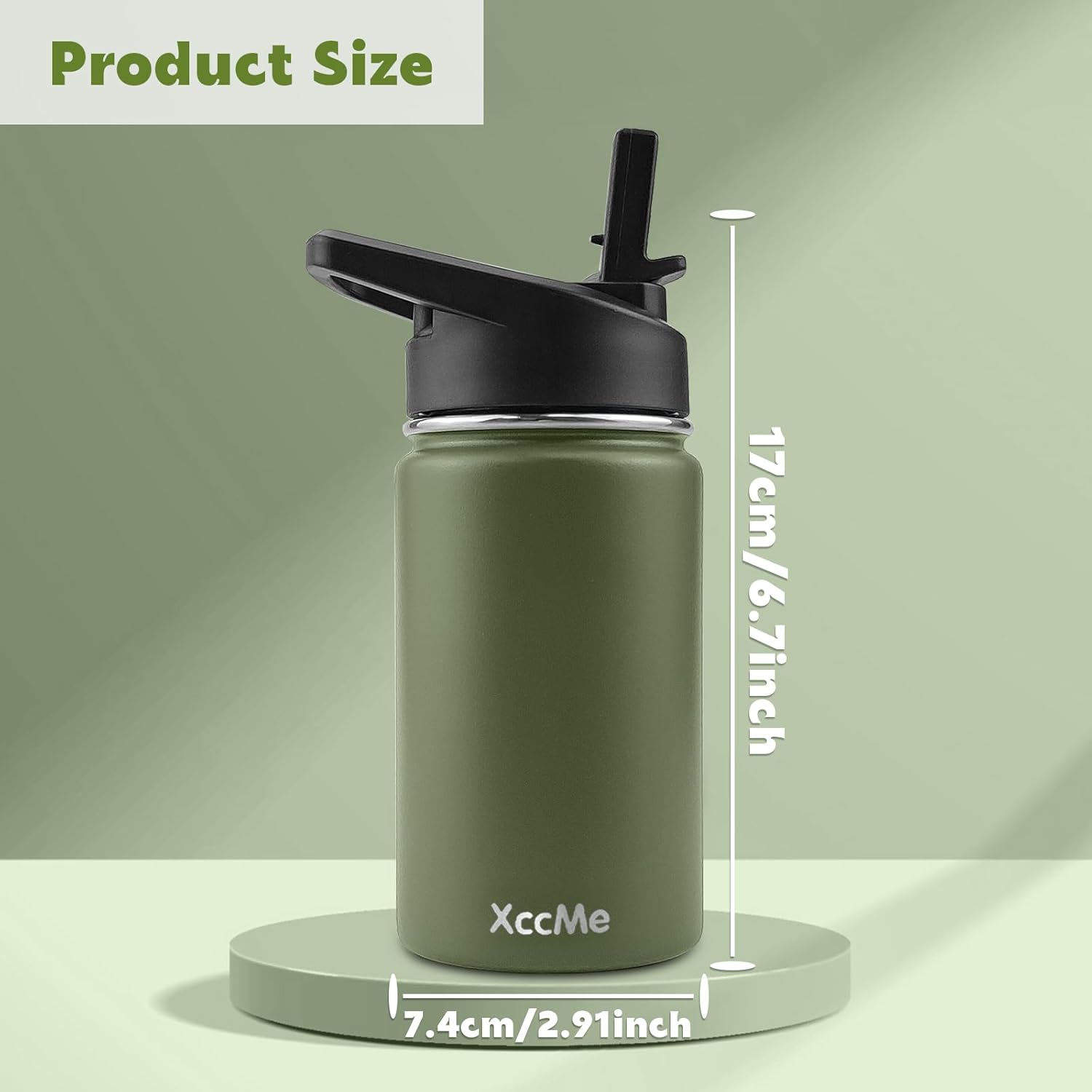 Botella de agua de acero inoxidable para niños, botellas de agua de 12 onzas para niños y niñas, botella de agua de metal aislada con popote, 2