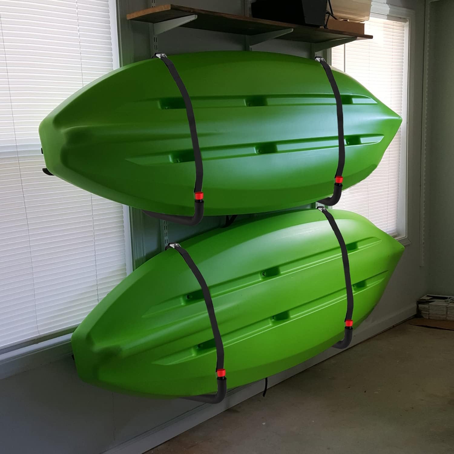 Naikozmo Paquete de 4 estantes de almacenamiento para kayaks, ganchos resistentes de 20.5 pulgadas, ganchos de montaje en pared para tablas de remo
