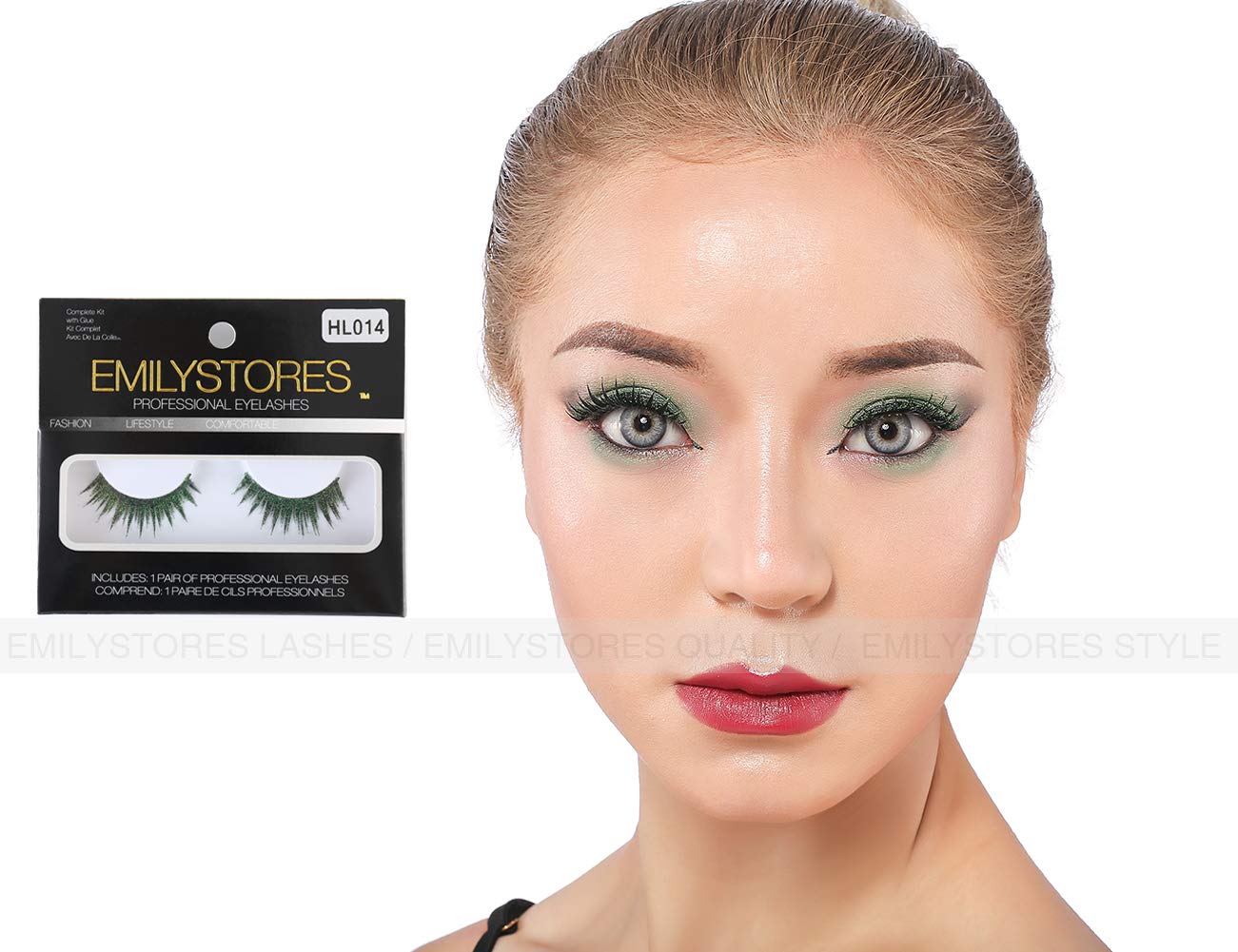 EMILYSTORES – Pestañas para disfraz de estrella brillante con alas verdes para Halloween, pestañas dramáticas, aspecto de fiesta, 1 par