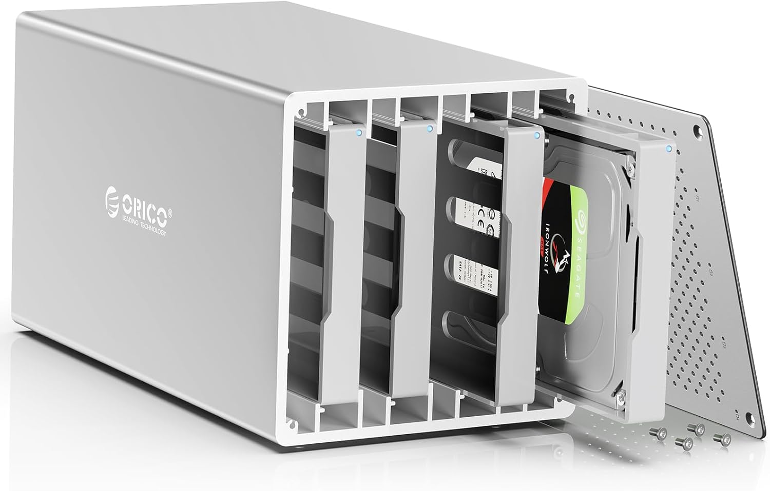 ORICO Caja de disco duro RAID de 4 bahías USB C Soporte independiente de aluminio 3.5 pulgadas Bahía de disco duro externo para 2.5”3.5”HDDSSD