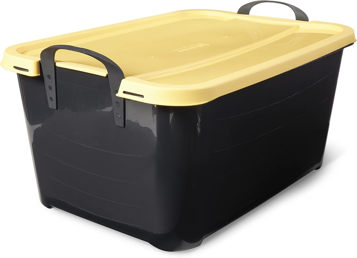 Life Story – Contenedor apilable de plástico de 55 cuartos de galón con tapa y asas para organización de cochera en el hogar, color negro y amarillo