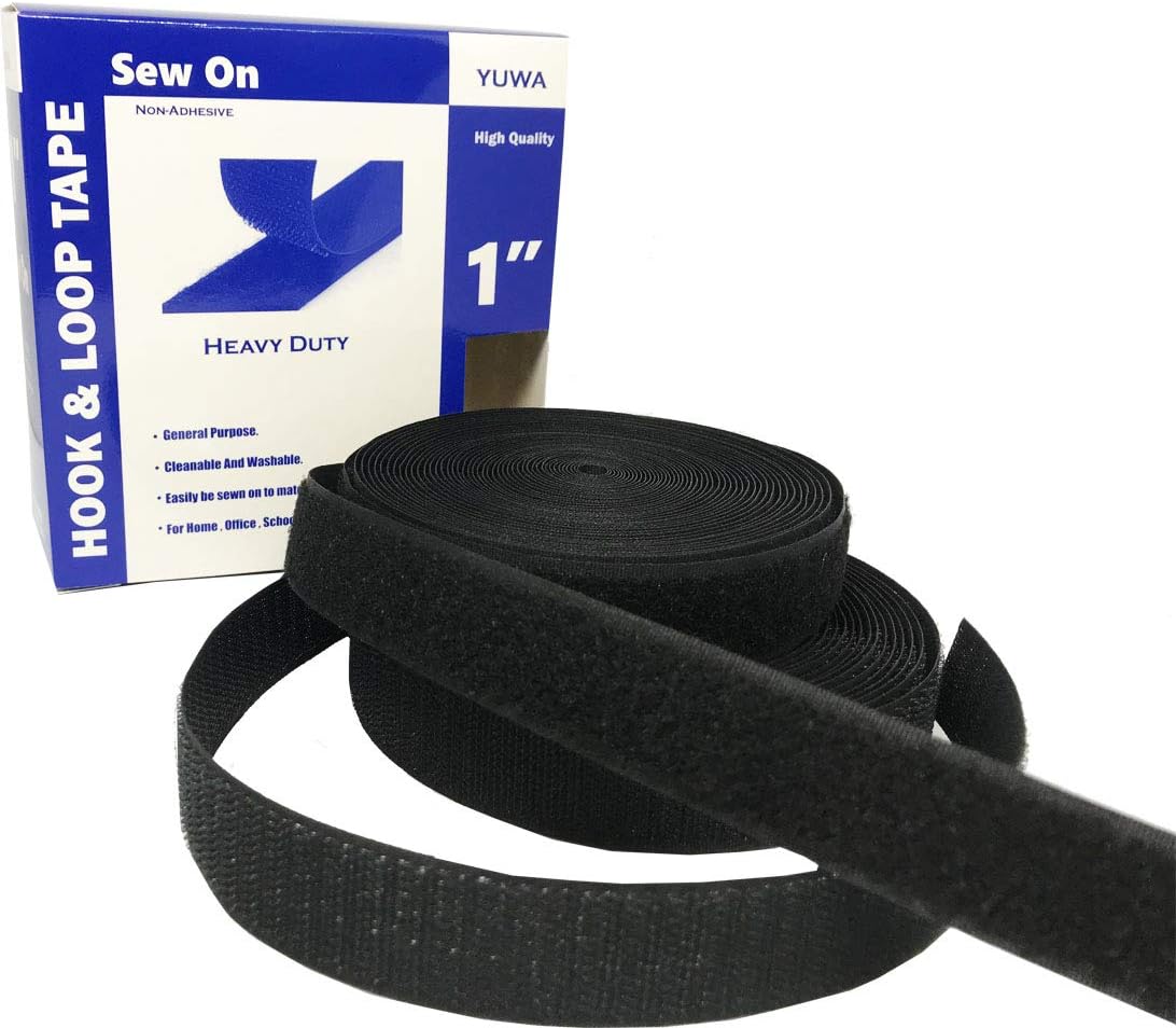 Yuwa Cinta mágica de velcro negra de 1 pulgada para coser, nailon para manualidades, no adhesiva (9 yardas) (negro)
