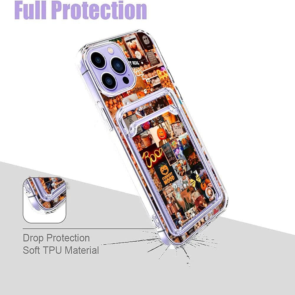 Funda estética para iPhone 14 Pro Max con tarjetero, diseño de calabaza retro, diseño moderno y moderno, funda de regalo de TPU suave para iPhone 14