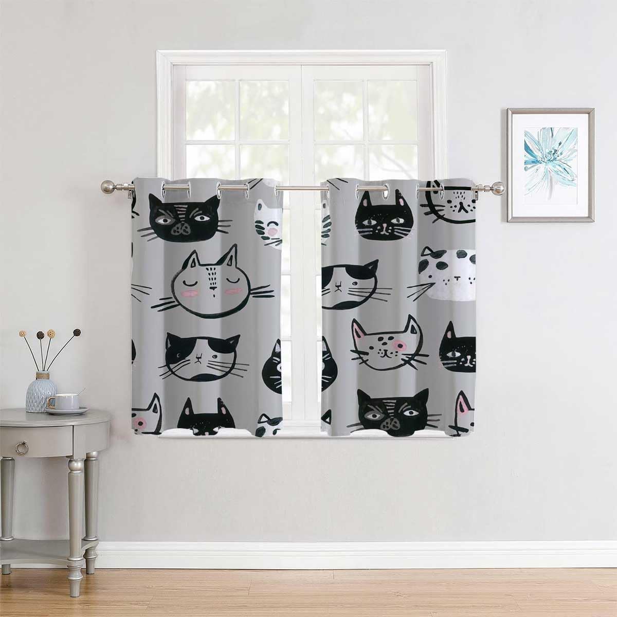 Cortinas – Cubierta opaca corta con ojales nórdicos de gato gris, tela opaca de 63 pulgadas de ancho por 63 pulgadas de largo, 2 paneles