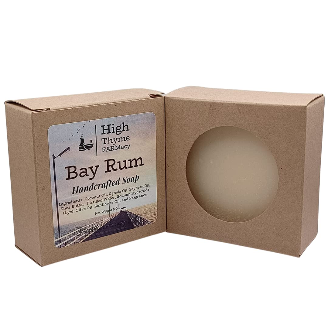 High Thyme FARMacy Jabón de ron Bay  Barra de 5 onzas de jabón de lejía perfumado de vainilla, clavo, canela, almizcle y cítricos  Jabón de baño