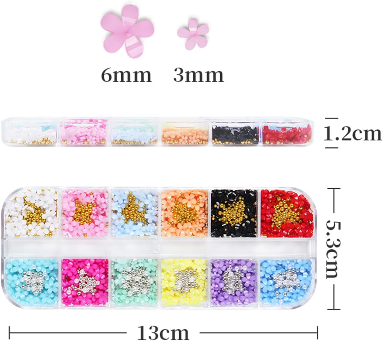 12 colores 3D de flores para arte de uñas, suministros de arte de uñas, mezcla de perlas doradas y plateadas para uñas acrílicas, diamantes de