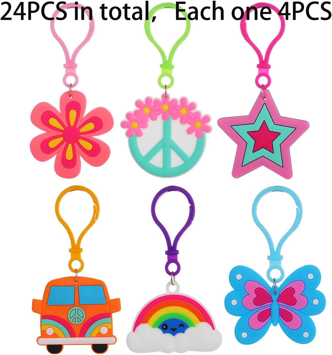 24 llaveros para fiesta, estilo bohemio, hippie, retro, hippie, arcoíris, margaritas, para baby shower, hippie, margarita, bohemio, decoración