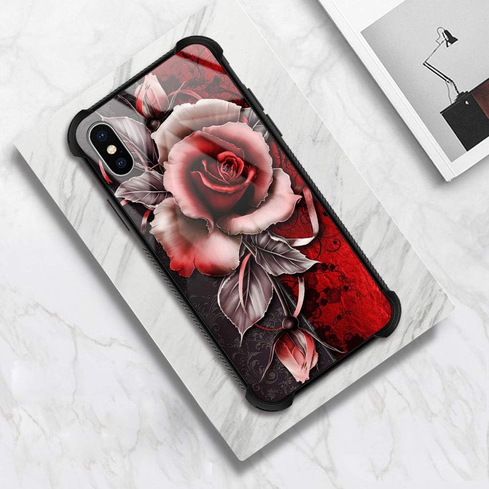 TnXee Funda compatible con iPhone Xs, funda de rosa fantasía para iPhone X, fundas para niñas y mujeres, diseño de patrón para iPhone XXS Red Rlower