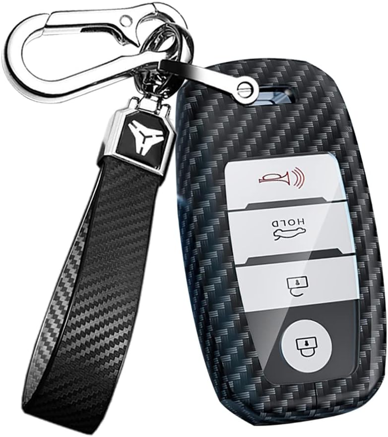 ontto Funda para llavero Kia, diseño de carbono, para accesorios Forte Koup Optima Rio, funda de metal para llaves de Sedona Sorento sin llave,