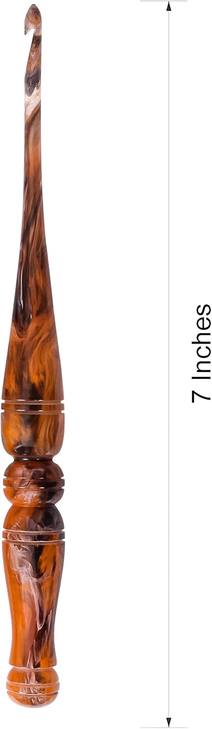 Ommi – Ganchos de ganchillo con mango ergonómico, gancho de ganchillo hecho a mano de 7 pulgadas en espiral naranja y negro, aguja de tejer, tejido