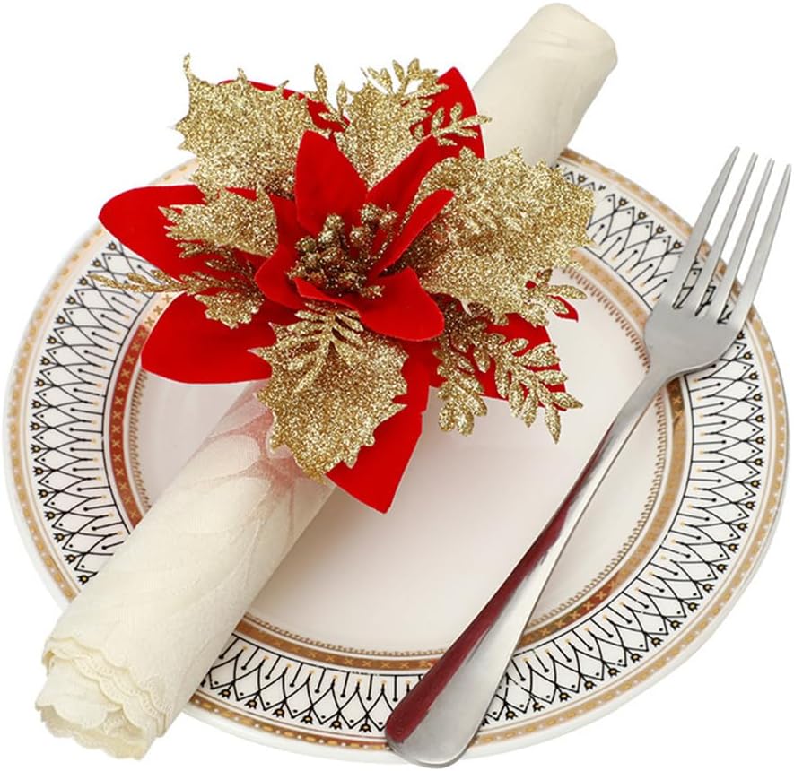 Juego de 6 servilleteros artificiales de Navidad para bodas, fiestas, banquetes, cenas de Navidad, delicadas hebillas, recuerdos decorativos (C)