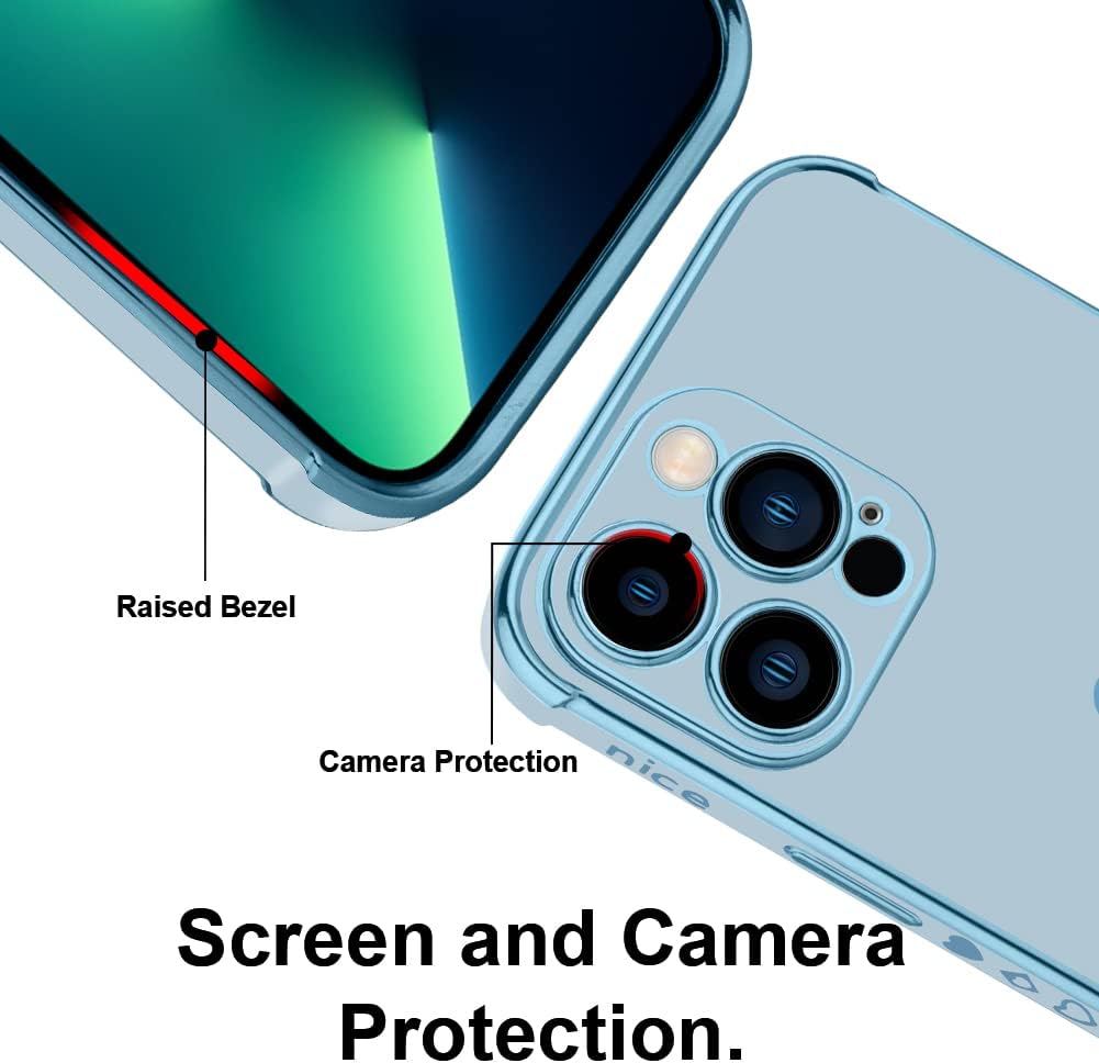 KANGHAR Funda para iPhone 13 Pro Max para mujeres y niñas, borde chapado en forma de corazón de amor, suave TPU con 4 esquinas, protección a prueba