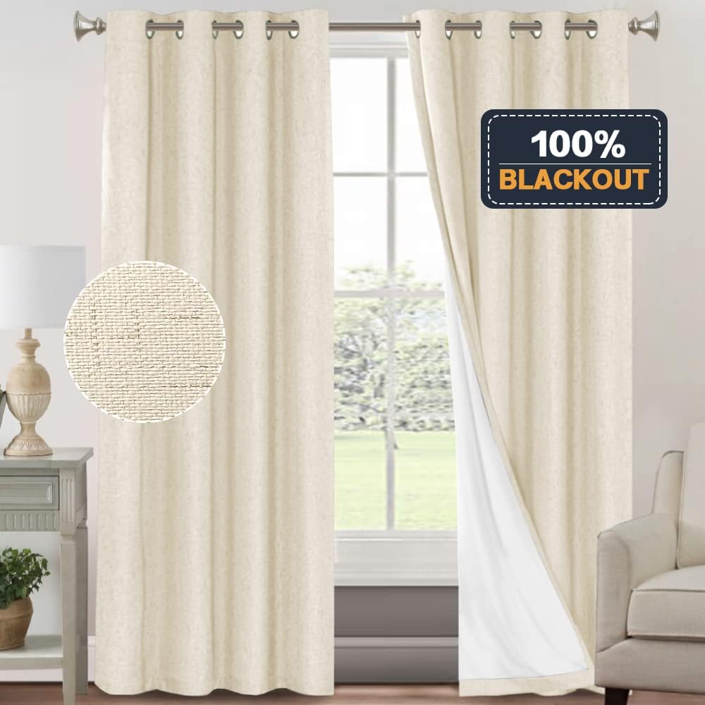 PrinceDeco Cortinas 100% opacas para dormitoriosala de estar, cortinas opacas de lino de 96 pulgadas de largo, cortinas de tratamiento de ventana de