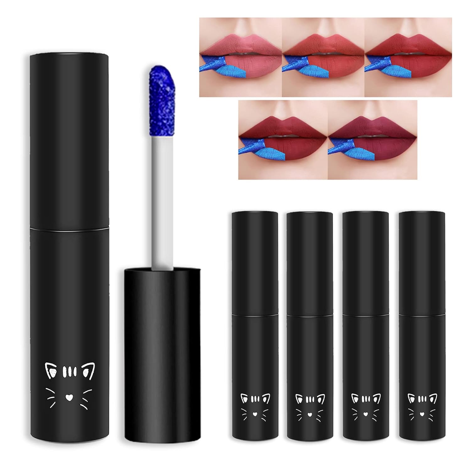 AWCCXMYM Juego de 5 lápices labiales mate, tinte de labios mate, brillo de labios nude, de larga duración, impermeable, hasta 24 horas, taza