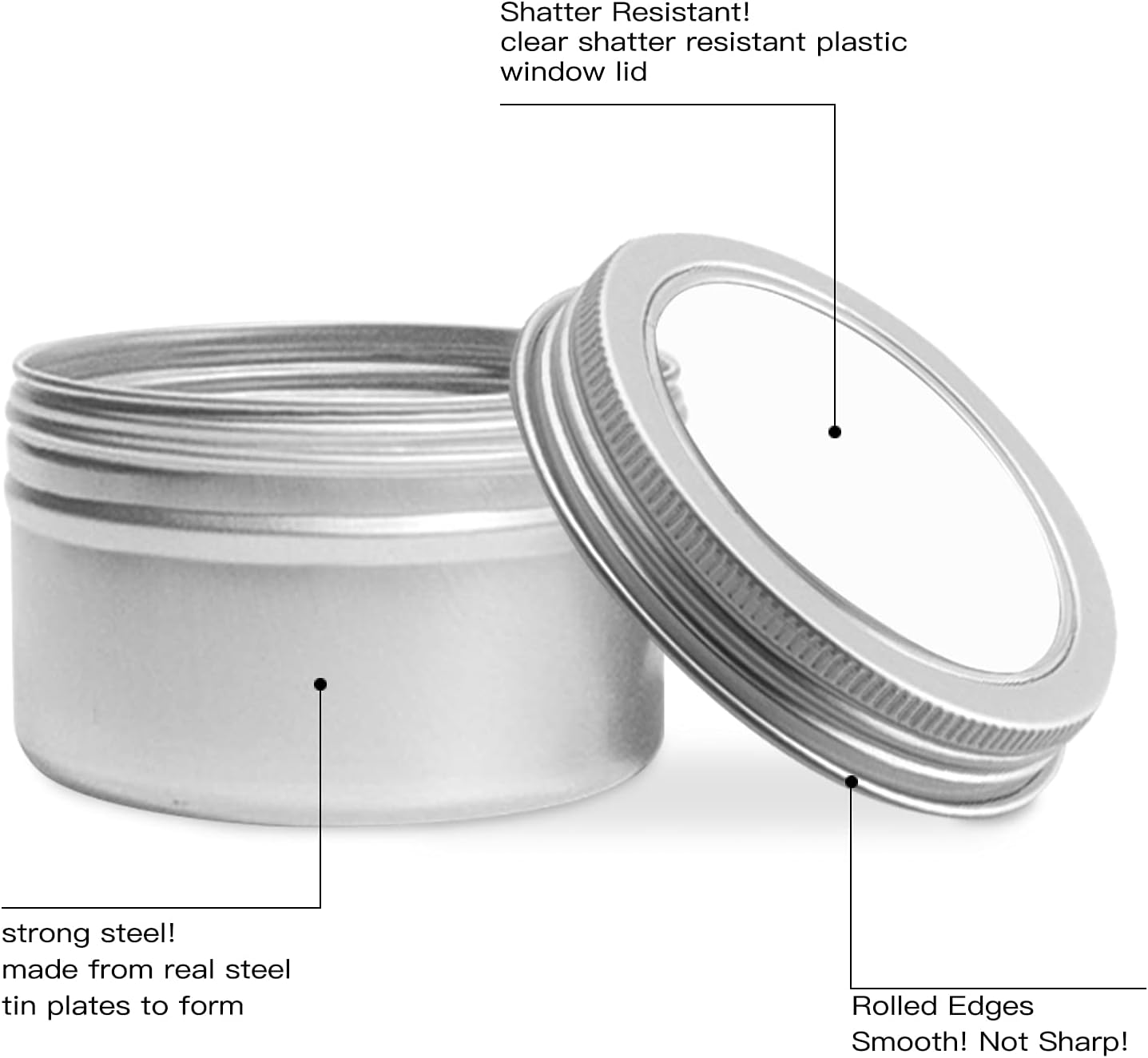Lainrrew Paquete de 15 latas redondas de metal de 4 onzas, latas de aluminio pequeñas de metal para alimentos, recipientes de almacenamiento con