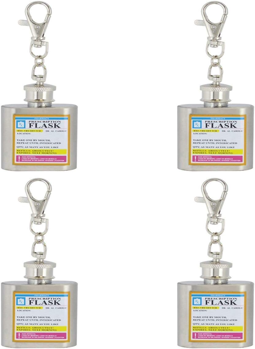 Juego de 4 llaveros con receta Rx para la cadera, 4 unidades, regalo único y divertido de broma de 1 oz, etiqueta de calidad premium para automóvil,