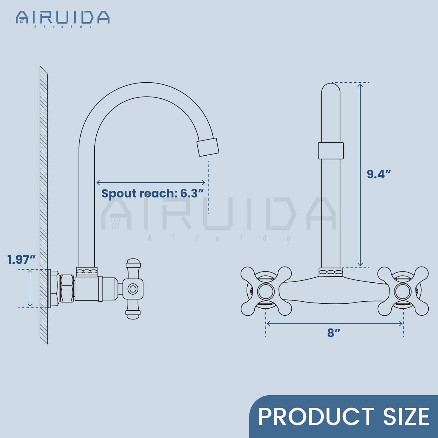 Airuida Grifo de latón negro mate de montaje en pared con doble mango y adaptador ajustable