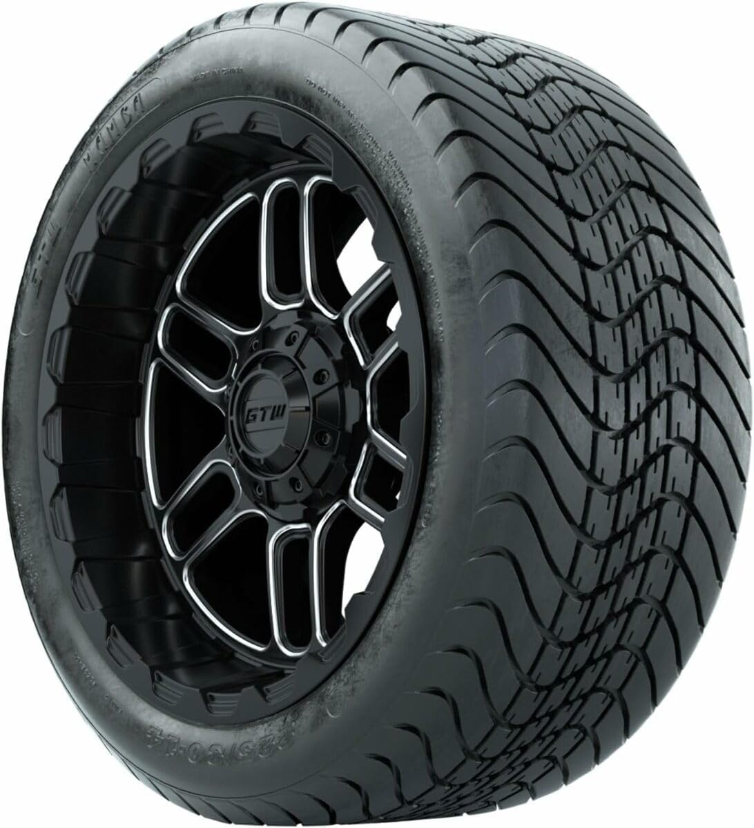 GTW Combo de ruedas y neumáticos para carrito de golf de 14 pulgadas  GTW Titan negro materuedas mecanizadas en neumáticos Mamba Street 22530-14