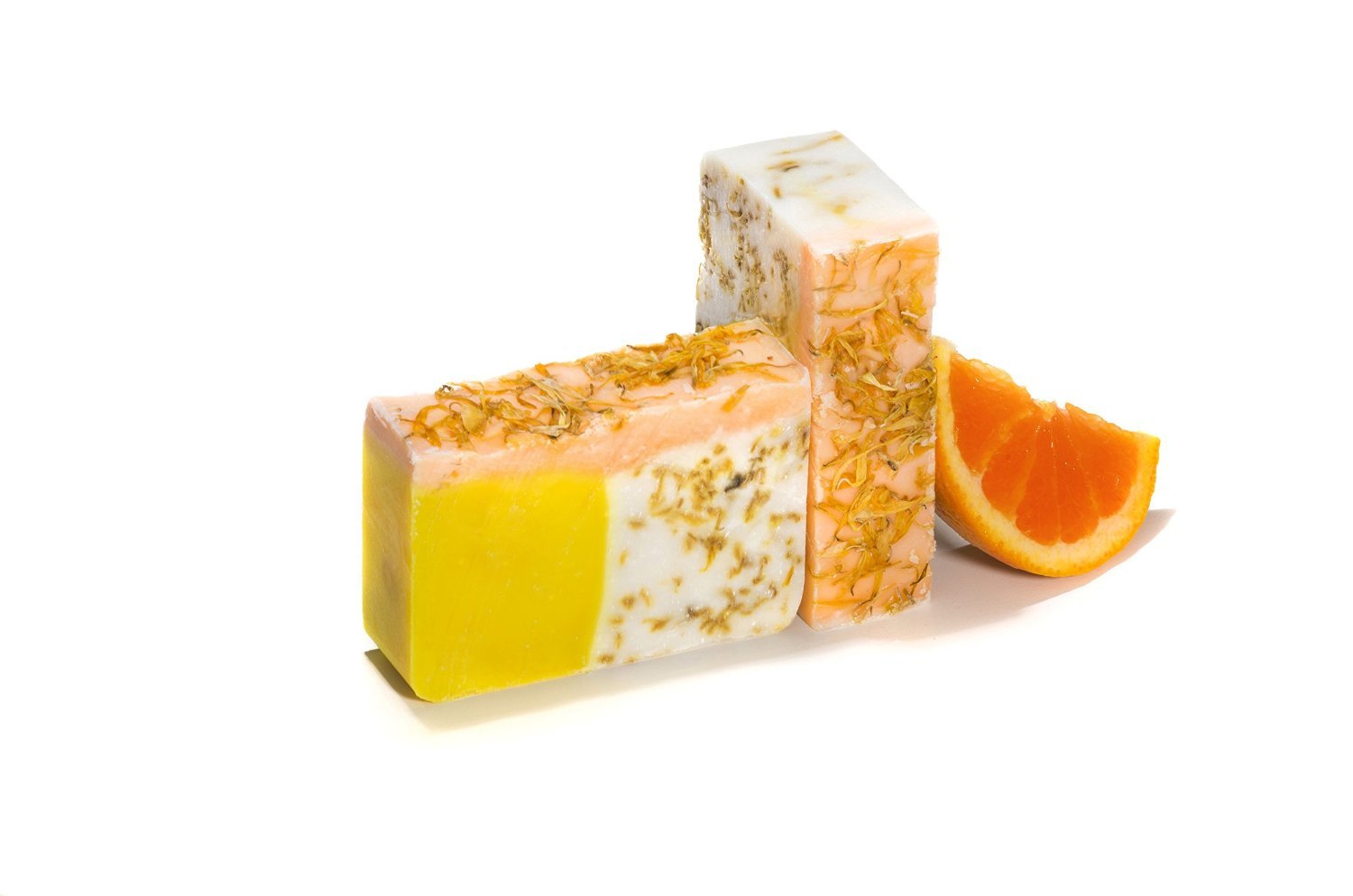 Jabón de naranja con aceite de caléndula (4 onzas), barra de jabón hecha a mano con aceites esenciales de naranja, yuzu y caléndula, pétalos de