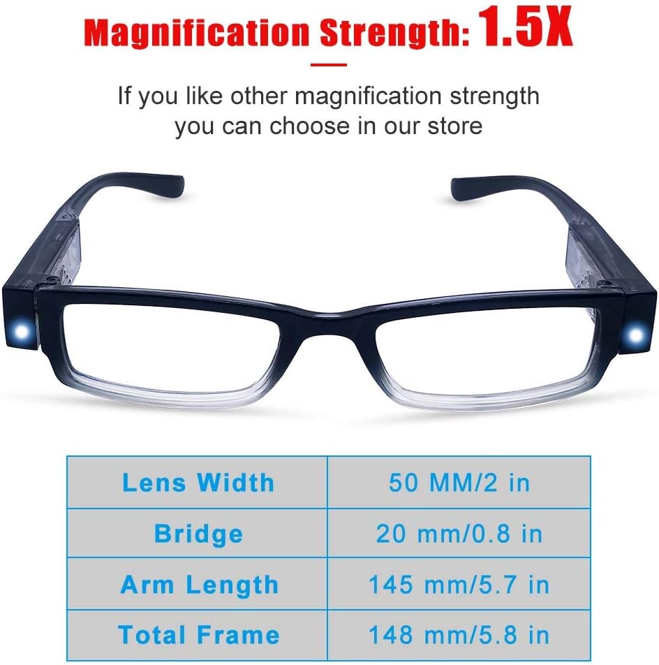 Paquete de 2 lentes de lectura con luces, lectores LED con luces, lupas iluminadas, anteojos de lectura iluminados para hombres y mujeres, anteojos