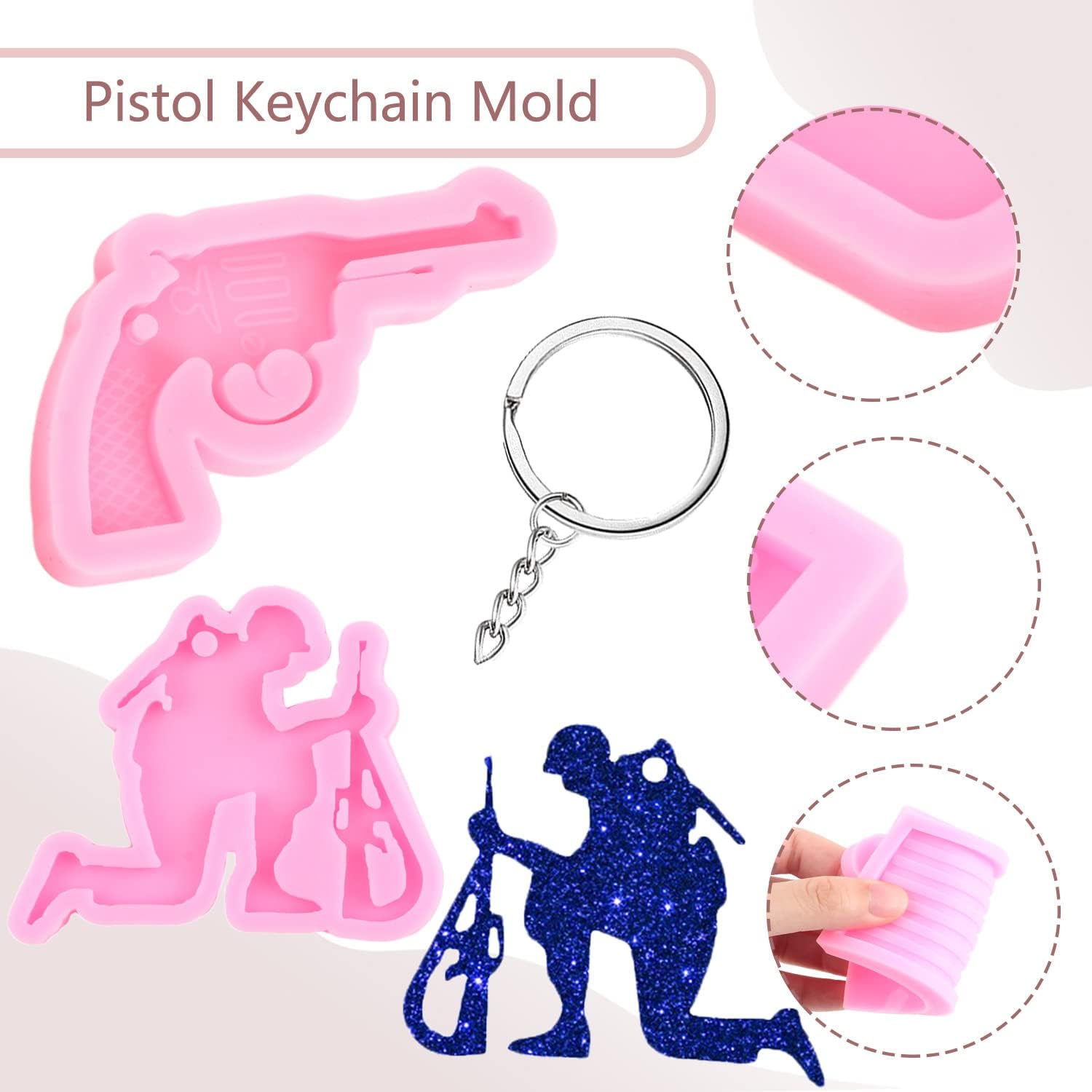 Moldes de resina para llavero de pistola de soldado caído, placa de perro con bandera estadounidense, molde de fundición de resina con corazón de