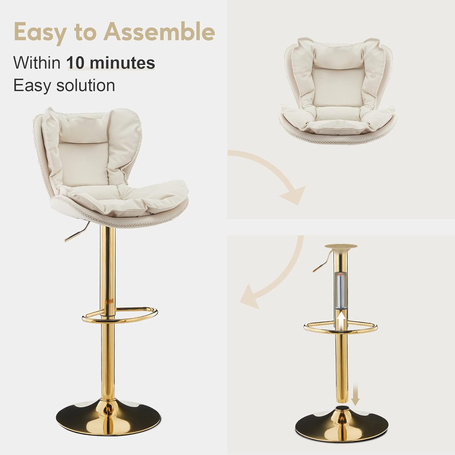 TUKAILAi Taburetes de bar de piel sintética con cojín de asiento tapizado de doble capa, taburetes de bar giratorios de 360, sillas de bar modernas