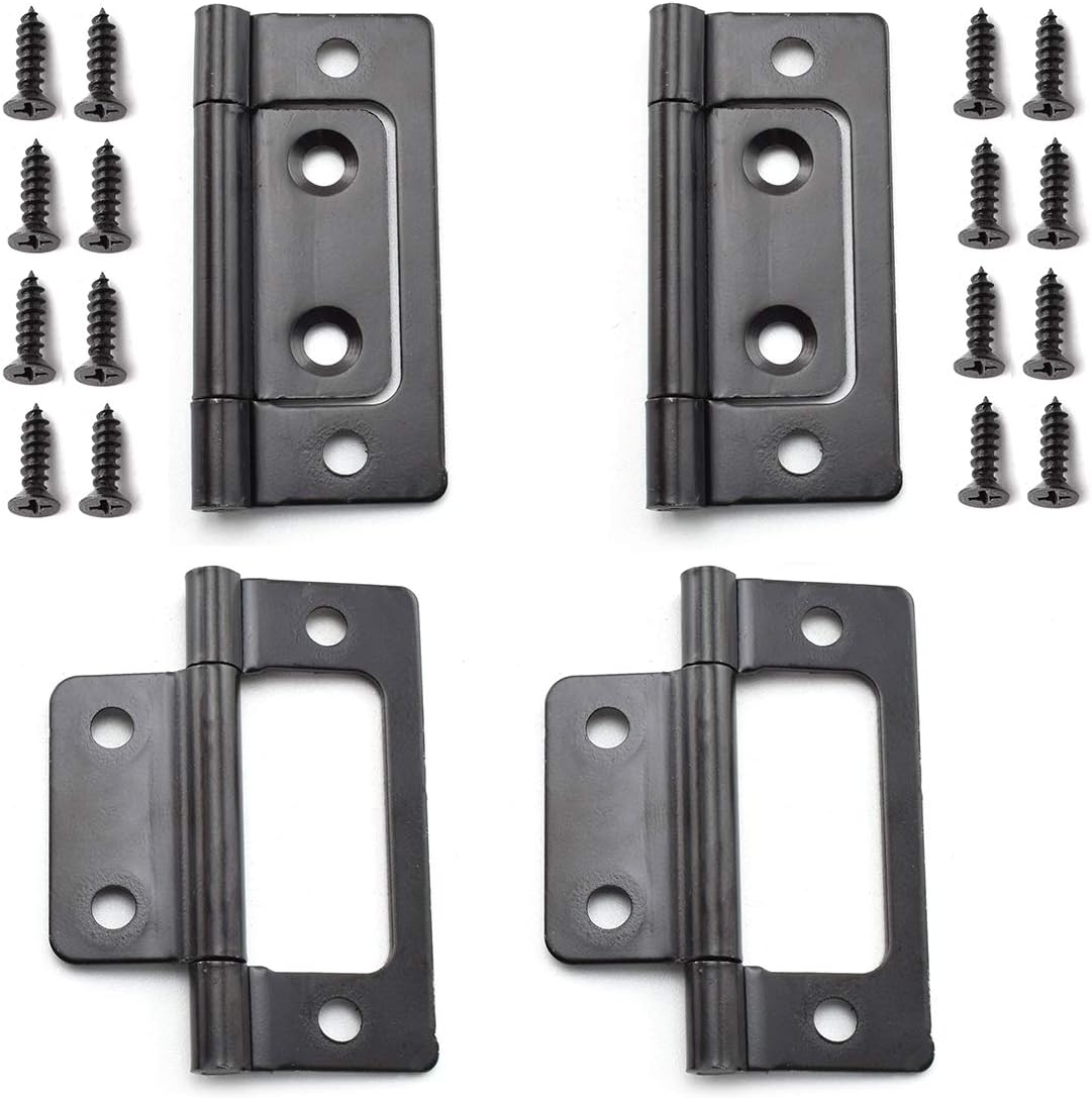 SDTC Tech Paquete de 4 bisagras de puerta sin embutir con tornillos para muebles, ventanas, armarios, etc. – 2 x 0.9 pulgadas, color negro