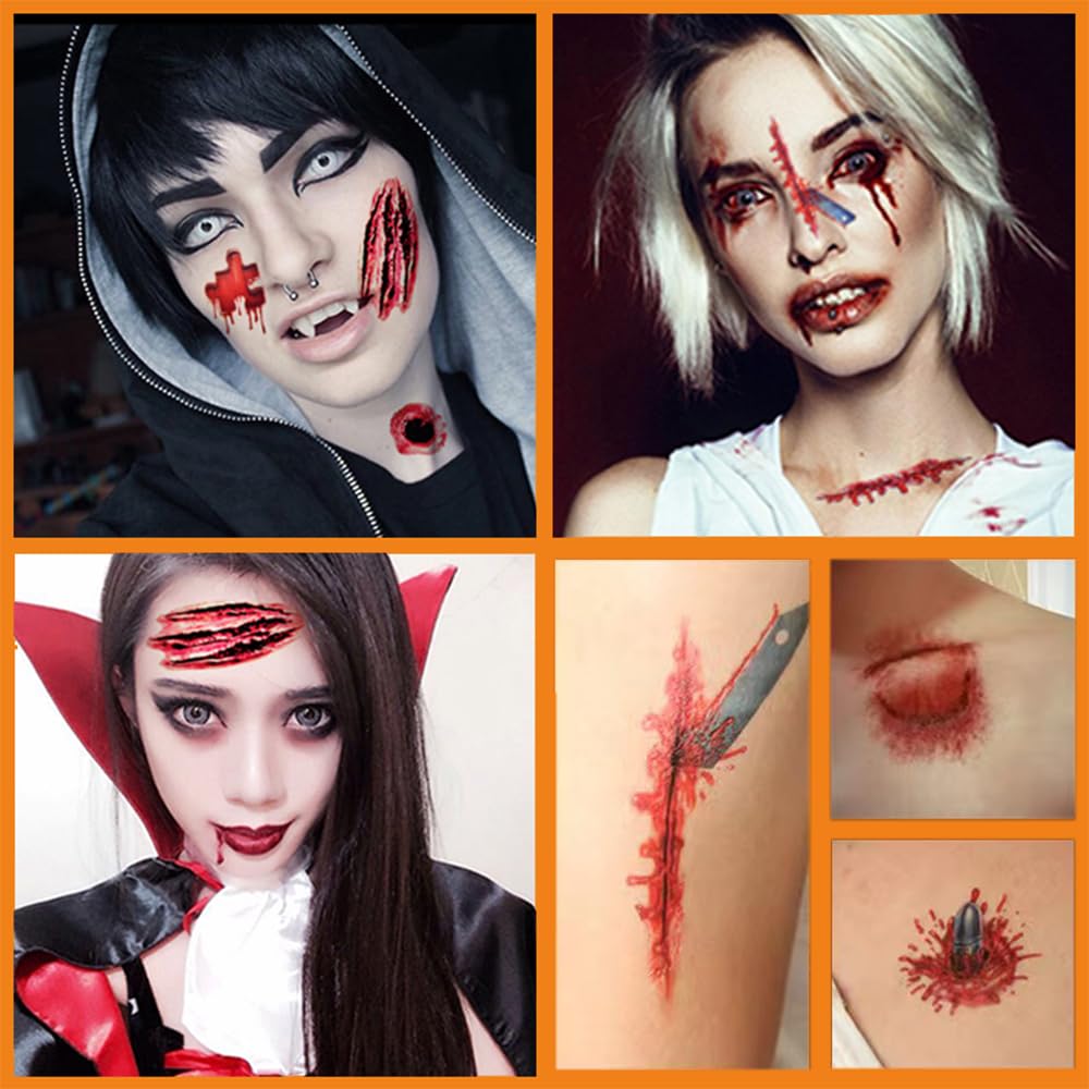 300+ Mixed Styles Temporary Tattoos for Halloween Fun – Both Cute and Scary Patterns – Pumpkin Sugar Spider Scar Skeleton Zombie & More Designs for