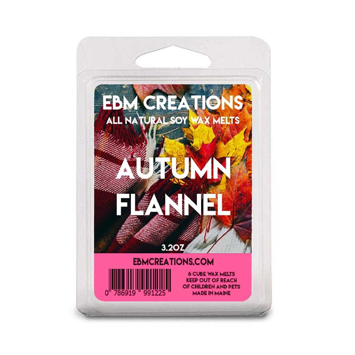 Autumn Flannel Soy Wax Melts – 3.2oz, 6 Cube Clamshell, All Natural, Highly Scented, Long-Lasting Aroma, Premium Quality, Handmade, Non-Toxic,