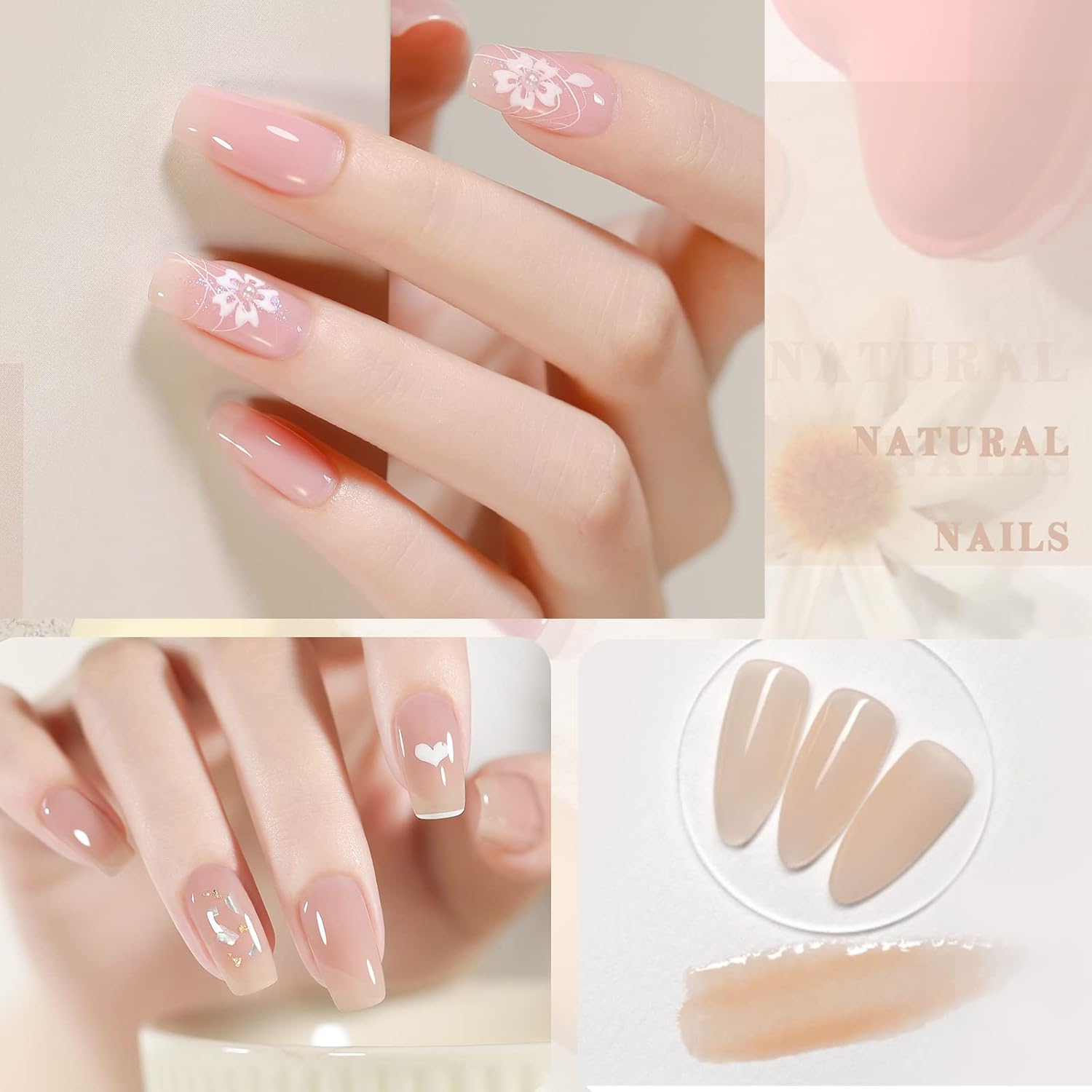 OPUIU Juego de 24 esmaltes de uñas de gel de gelatina pastel nude rosa translúcido con base superior mate, capa superior mate, regalo para mujeres y