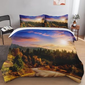 Juego de funda de edredón, juego de ropa de cama verde montaña otoñal para decoración de dormitorio de niños y adultos, juego de funda de edredón de Juego de funda de edredón, juego de ropa de cama verde montaña otoñal para decoración de dormitorio de niños y adultos, juego de funda de edredón de