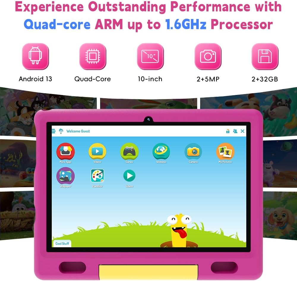 ApoloSign Tablet para niños de 10 pulgadas, tableta Android 13 para niños, 2+32 GB de almacenamiento, aplicaciones educativas preinstaladas con