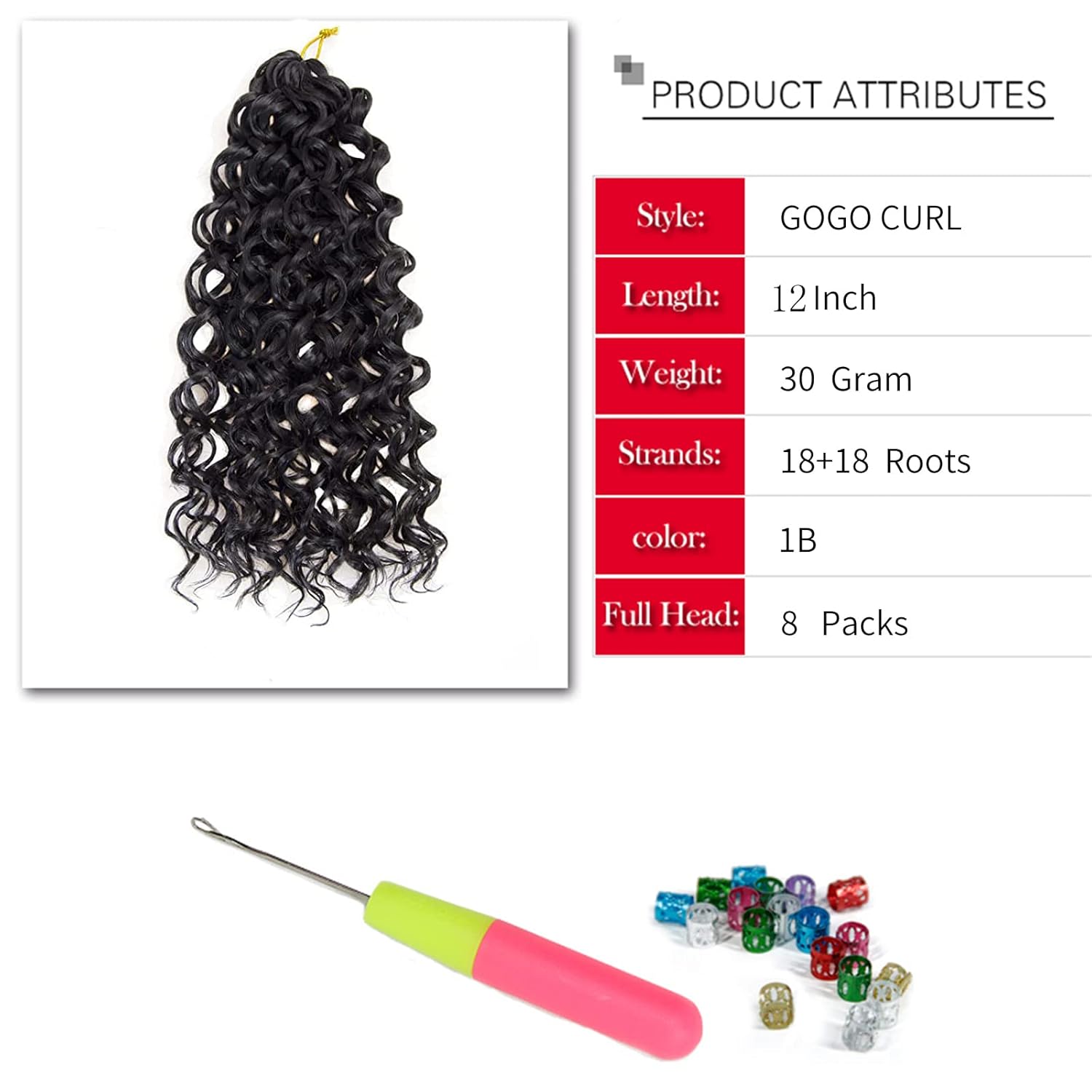 Paquete de 8 paquetes de cabello rizado de ganchillo GoGo, rizado para mujer, cabello trenzado de onda profunda, extensiones de cabello sintético