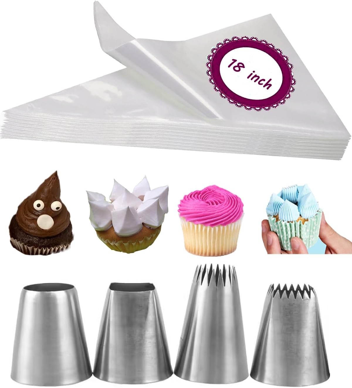 Puntas de tubería extra grandes con bolsas para glaseado, merengue, churros, macarrones, eclairs, masa de galletas de pastelería, 24 unidades