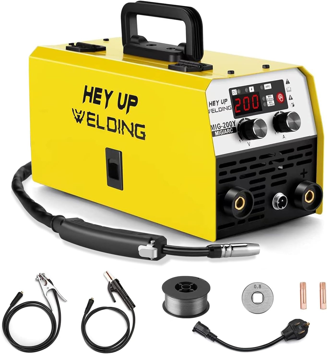 HEY UP Soldador MIG, 140Amp 2 EN 1 Soldador de núcleo de fundente con alambre de flujo de 2 libras, máquina de soldadura de doble voltaje de 110