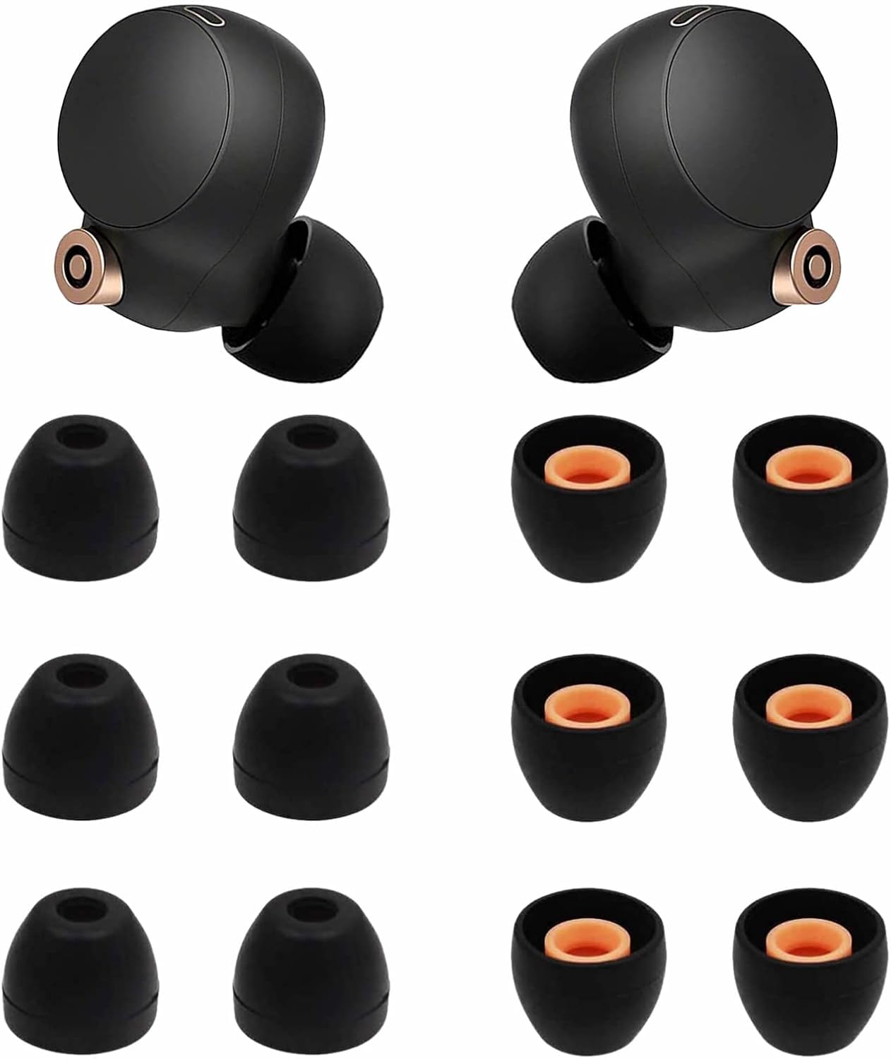 6 pares de almohadillas WF-1000XM5, goma de silicona de repuesto de tamaño pequeño, compatible con Sony WF-1000XM4 WF-C700N WF-C500 – S, color negro