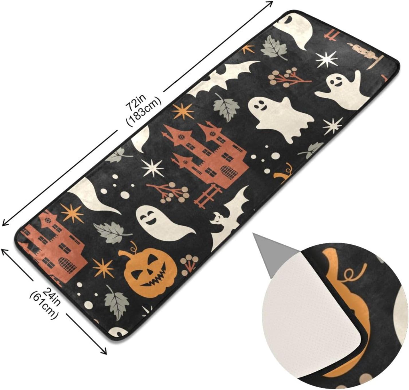 xigua Alfombra de área con patrón de Halloween, lavable de 2 x 6 pies, con respaldo de goma, alfombra antideslizante para interiores, sala de estar,
