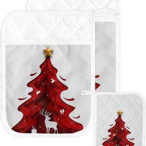 Juego de 2 soportes para ollas de árbol de Navidad para cocina, antideslizantes y aislantes de calor, juego de agarraderas de tela de toalla con Juego de 2 soportes para ollas de árbol de Navidad para cocina, antideslizantes y aislantes de calor, juego de agarraderas de tela de toalla con