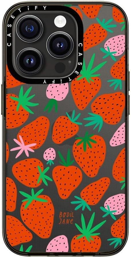 CASETiFY Funda compacta para iPhone 15 Pro 2 veces probada contra caídas de grado militar  protección contra caídas de 4 pies – Fresas – Negro