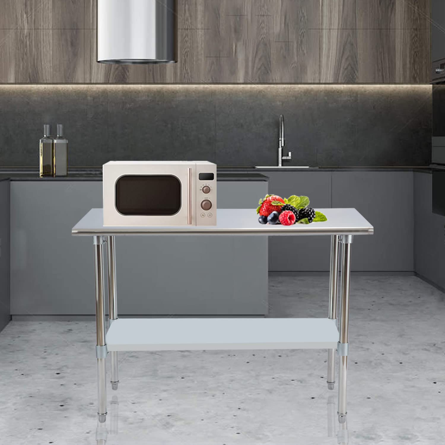 Mesa de trabajo de acero inoxidable con estante inferior, mesa de trabajo y preparación de cocina comercial de 30 x 24 pulgadas para restaurante,