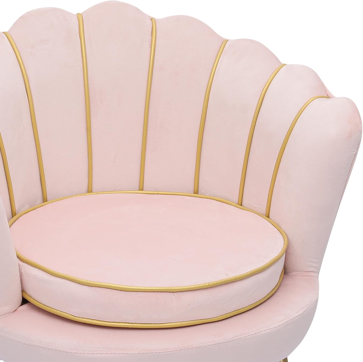 Magshion Moderno sillón tapizado de terciopelo con respaldo festoneado con patas doradas y almohada suave para sala de estar, cómoda silla de
